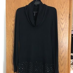 BCBG Max Azria-Black Cowlneck Sequin Sweater Dress